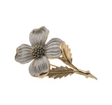 Snow Flower - Vintage Gold Tone White Enamel Flower Brooch (VBR057)