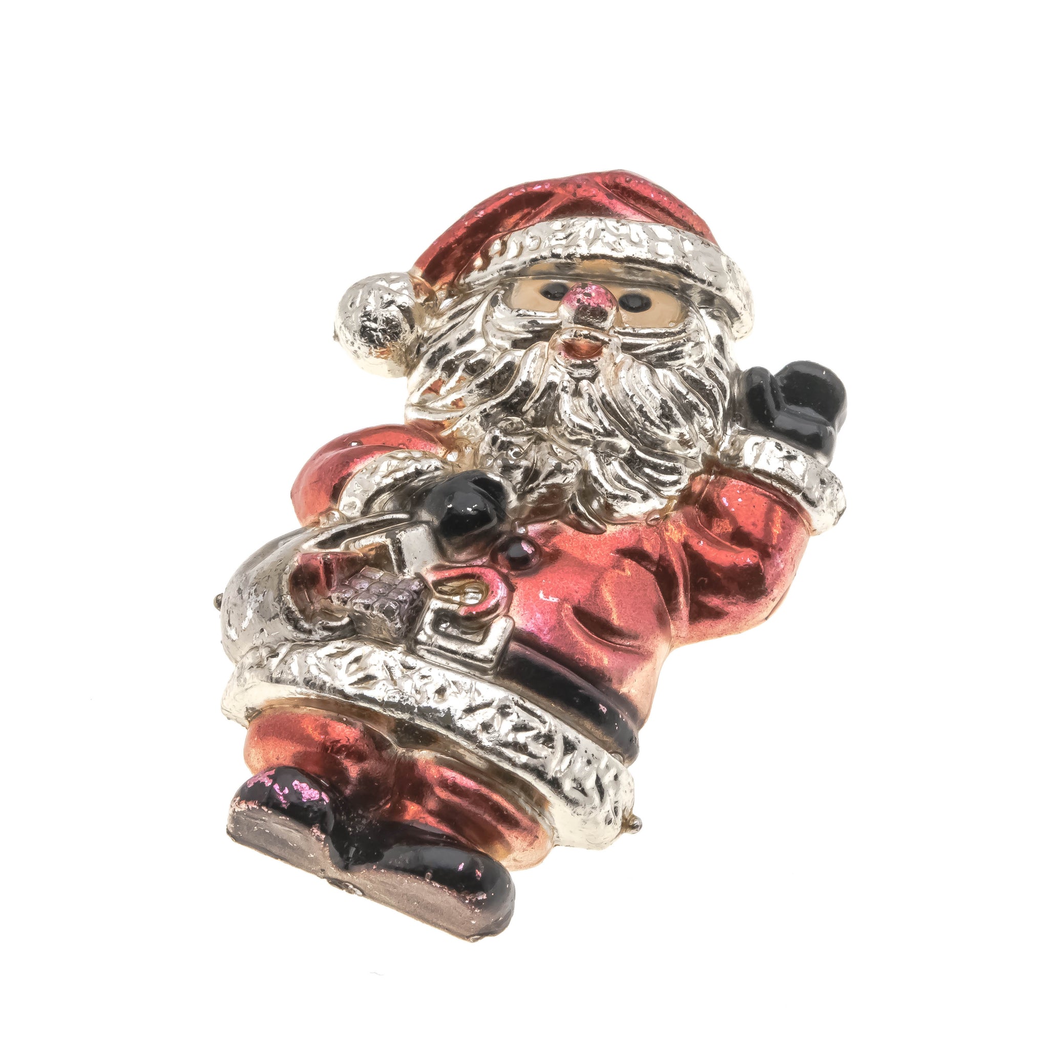 Ho Ho Ho Vintage Silver Plastic Hong Kong Santa Clause Brooch