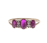 Ruby Trio - Vintage Retro 10K Gold Ruby & Diamond Ring (VR573)