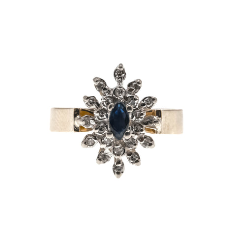 Marquise Contrast - Vintage 10K Gold Sapphire & Diamond Marquise Cluster Ring (VR626)