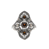 Sweeter Than Wine - Estate Sterling Silver Natural Garnet & Seed Pearl Filigree Ring (ER178)