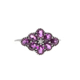 French Rose - Estate Sterling Silver Pink Sapphire & Seed Pearl Flower Cluster Ring  (ER204)
