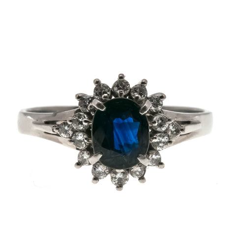Reserve For Client : Fit For Princess - Vintage Platinum Sapphire & Diamond Cluster Ring (VR649)