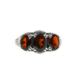 Red Red Wine - Estate Sterling Silver Natural Garnet Trio Filigree Ring (ER216)