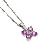 Petite Fleur - Vintage 10K/14K White Gold Pink Sapphire, Diamond Pendant & Chain (VP128)