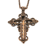 Baroque Divinity - Vintage 12K Rose Gold Wash Over Tombak Bohemian Garnet Cross Pendant (VP126)