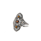 Sweeter Than Wine - Estate Sterling Silver Natural Garnet & Seed Pearl Filigree Ring (ER178)