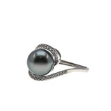 Exotic Treasure - Estate Sterling Silver Tahiti South Sea Cultured Black Pearl & Cz Ring (ER232)