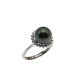 Sparrow's Treasure - Estate Sterling Silver Tahiti South Sea Cultured Black Pearl CZ Ring (ER231)