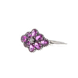 French Rose - Estate Sterling Silver Pink Sapphire & Seed Pearl Flower Cluster Ring  (ER204)