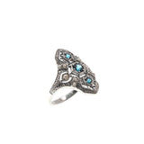 Blue Intricacy - Estate Sterling Silver London Blue Topaz & Seed Pearl Filigree Ring (ER177)