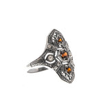 Sweeter Than Wine - Estate Sterling Silver Natural Garnet & Seed Pearl Filigree Ring (ER178)