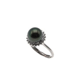 Sparrow's Treasure - Estate Sterling Silver Tahiti South Sea Cultured Black Pearl CZ Ring (ER231)