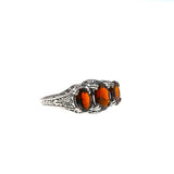 Red Red Wine - Estate Sterling Silver Natural Garnet Trio Filigree Ring (ER216)