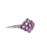 French Rose - Estate Sterling Silver Pink Sapphire & Seed Pearl Flower Cluster Ring  (ER204)
