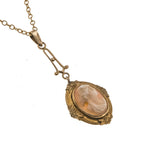 Age Of Innocence - Victorian 10K Gold Carved Shell Cameo Pendant (VICP091)