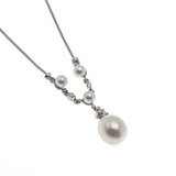 Snow & Ice - Vintage 10K White Gold Cultured Pearl & Diamond Necklace (VN122)