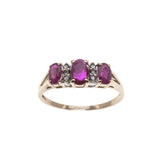 Ruby Trio - Vintage Retro 10K Gold Ruby & Diamond Ring (VR573)