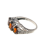 Red Red Wine - Estate Sterling Silver Natural Garnet Trio Filigree Ring (ER216)