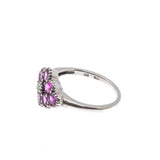 French Rose - Estate Sterling Silver Pink Sapphire & Seed Pearl Flower Cluster Ring  (ER204)