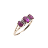 Ruby Trio - Vintage Retro 10K Gold Ruby & Diamond Ring (VR573)