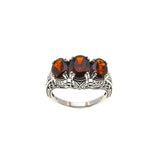 Red Red Wine - Estate Sterling Silver Natural Garnet Trio Filigree Ring (ER216)